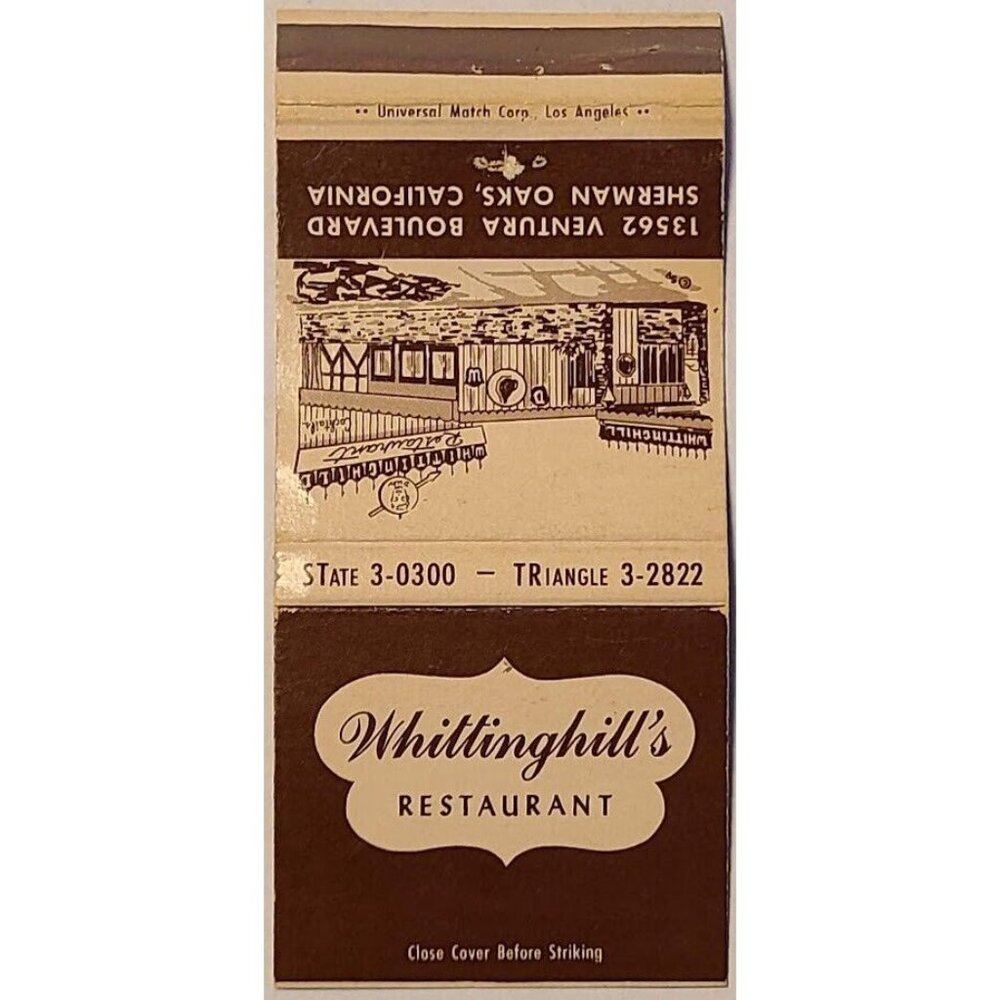 Matchbook Cover Whittinghill’s Restaurant Sherman Oaks California KMPC Radio DJ